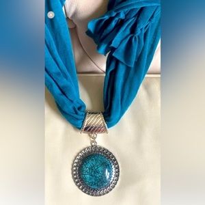 Absolutely Gorgeous Turquoise Fringe scarf and matching Silver Scarf Pendant!